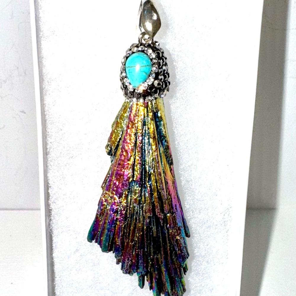 Titanium plated Kyanite pendant with encrusted marcasites Necklace